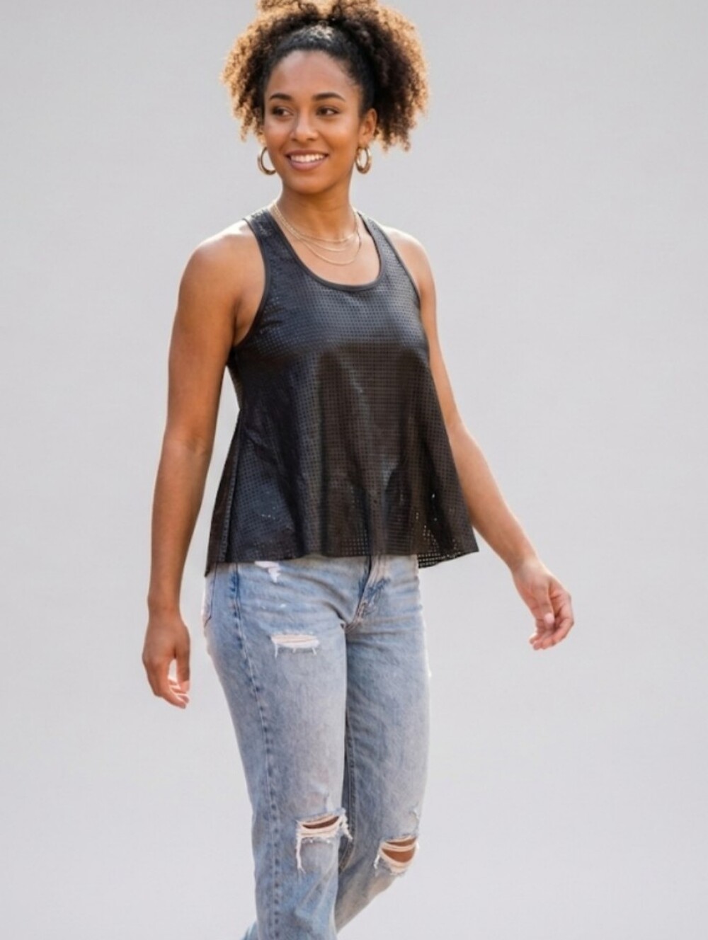 NWT Fab'rik Black Perforated Faux Leather Racerback Tank Top-small